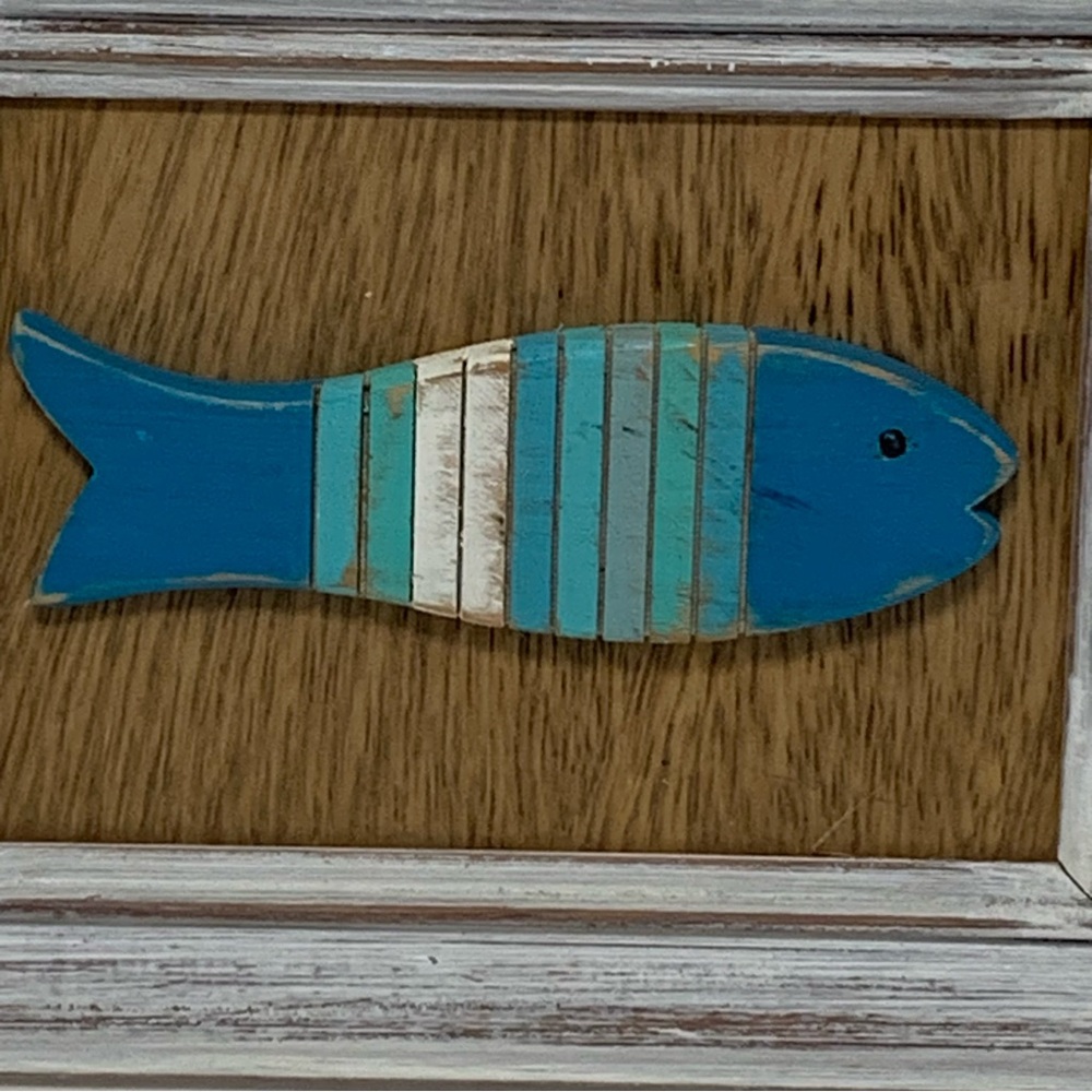 Rustic Blue and White Fish Wall Decor - Picture 2 of 5